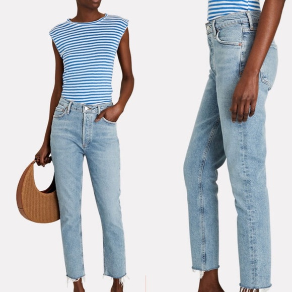 Agolde Nico High-Rise Slim Jeans Raw Hem Button Fly Medium Wash Size 29 - Picture 2 of 14